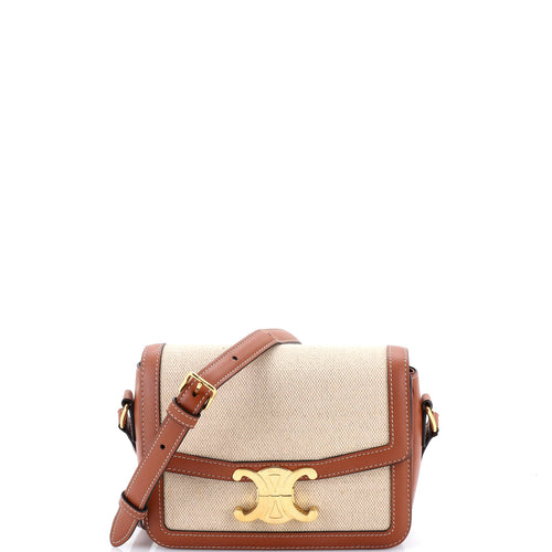 CELINE Triomphe Shoulder Bag Canvas with Leather Teen