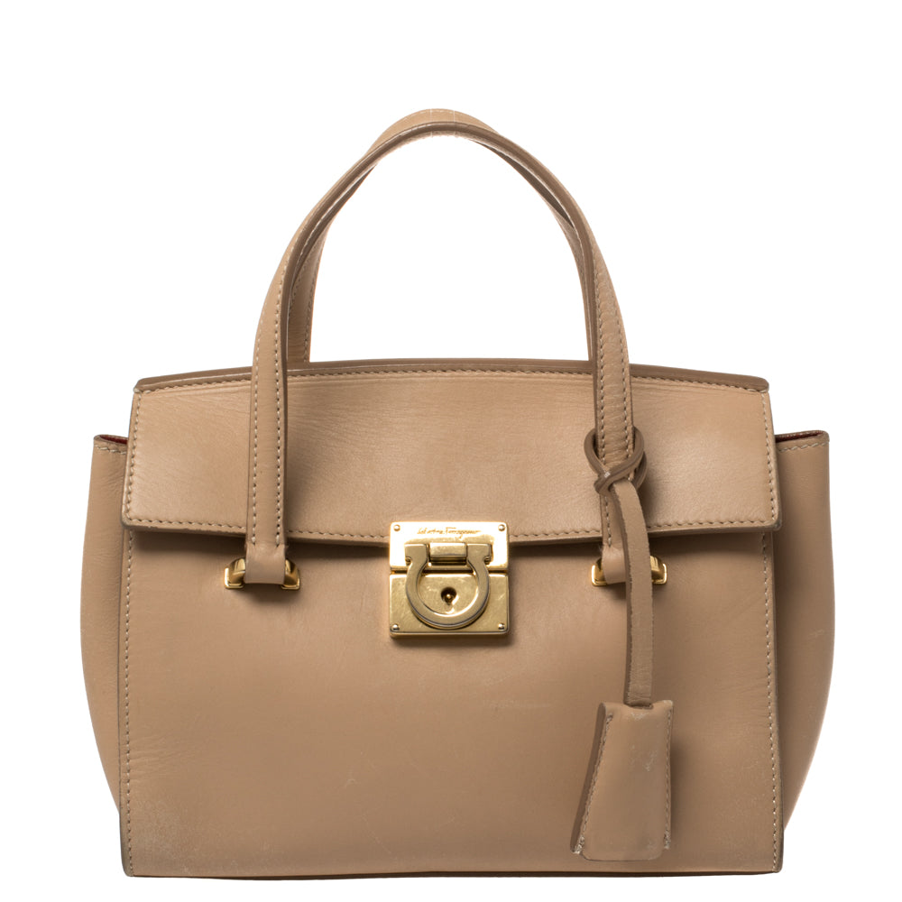 Salvatore Ferragamo Beige Leather Mara Satchel