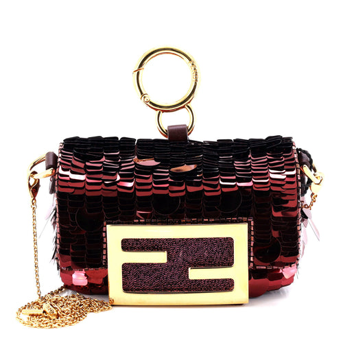 FENDI Chain Baguette Charm Bag Sequins Nano