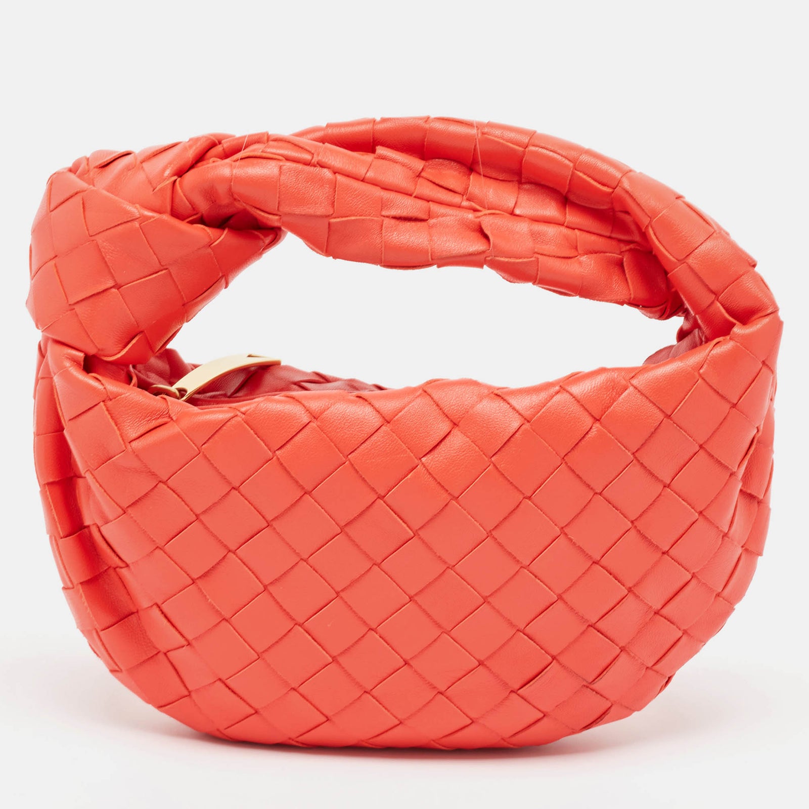 Bottega Veneta Orange Intrecciato Leather Mini BV Jodie Bag