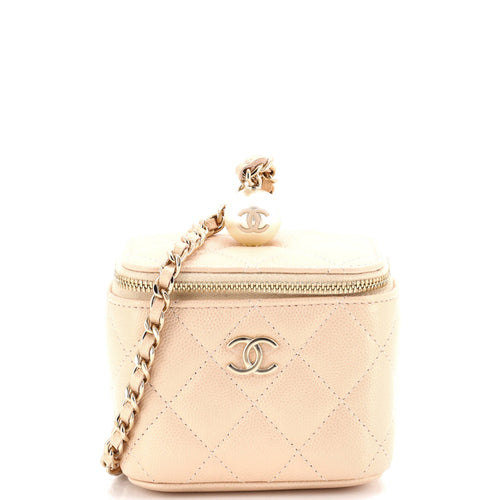CHANEL Classic Pearl Vanity Case with Chain Quilted Caviar Mini