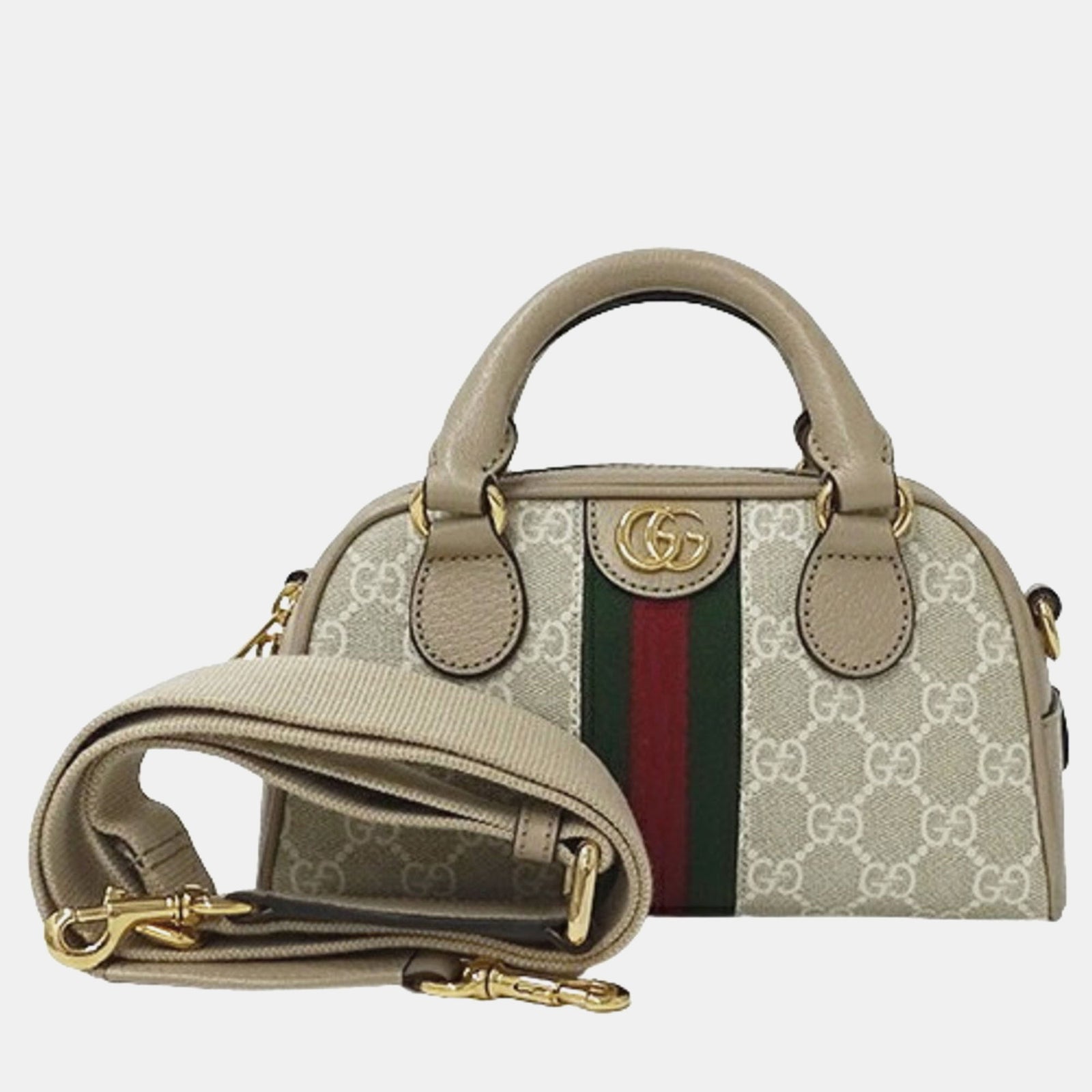 Gucci Beige GG Canvas and Leather Mini Ophidia Top Handle Bag