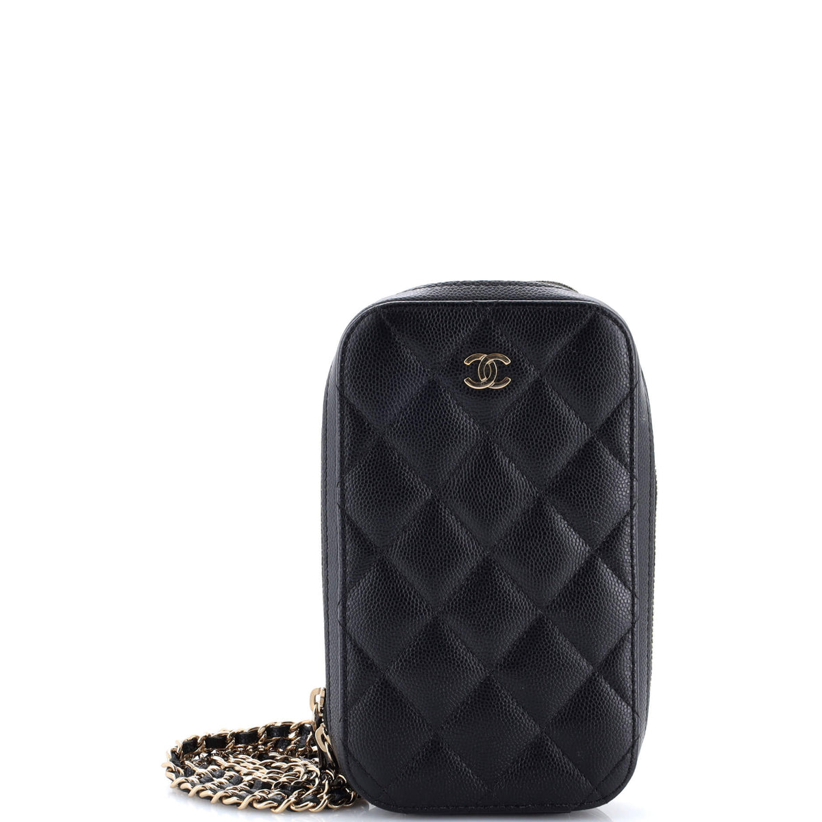 Chanel CHANEL Zip Around Phone Case with Chain Quilted Caviar