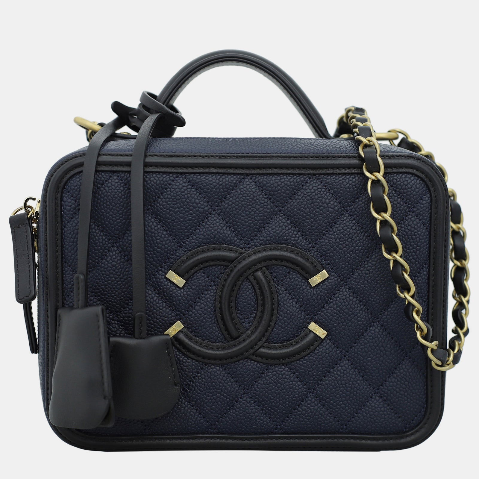 Chanel Dark Blue Caviar Medium CC Filigree Vanity Bag