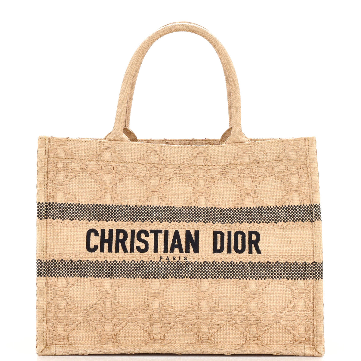 Christian Dior Book Tote Cannage Embroidered Raffia Medium