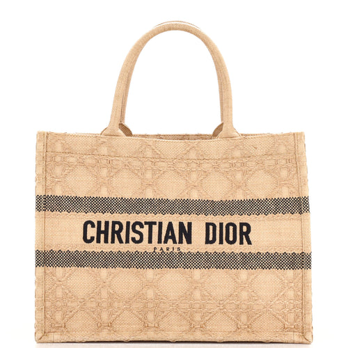 Book Tote Cannage Embroidered Raffia Medium
