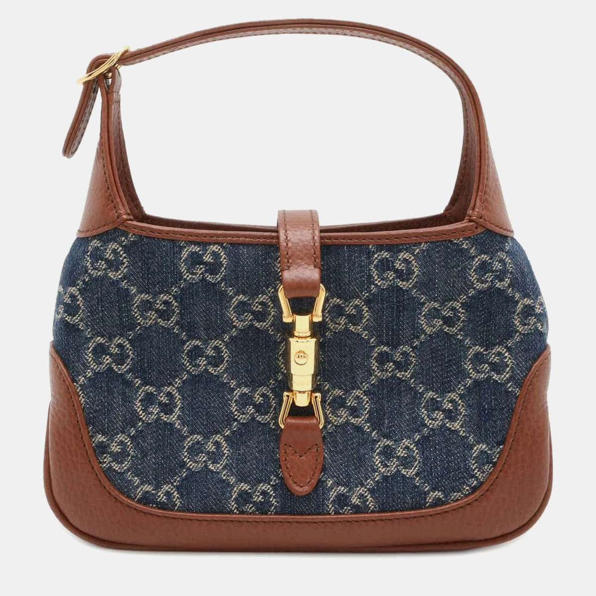 Gucci Blue/Brown Denim Leather GG Supreme Jackie1961 Shoulder Bag