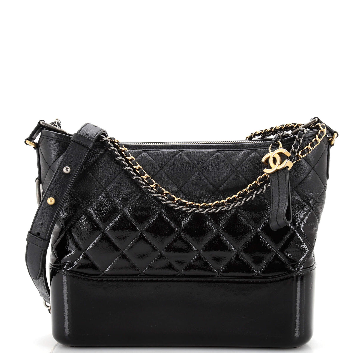 Chanel CHANEL Gabrielle Hobo Quilted Goatskin and Patent Medium