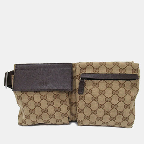Beige GG Canvas Double Pocket Belt Bag