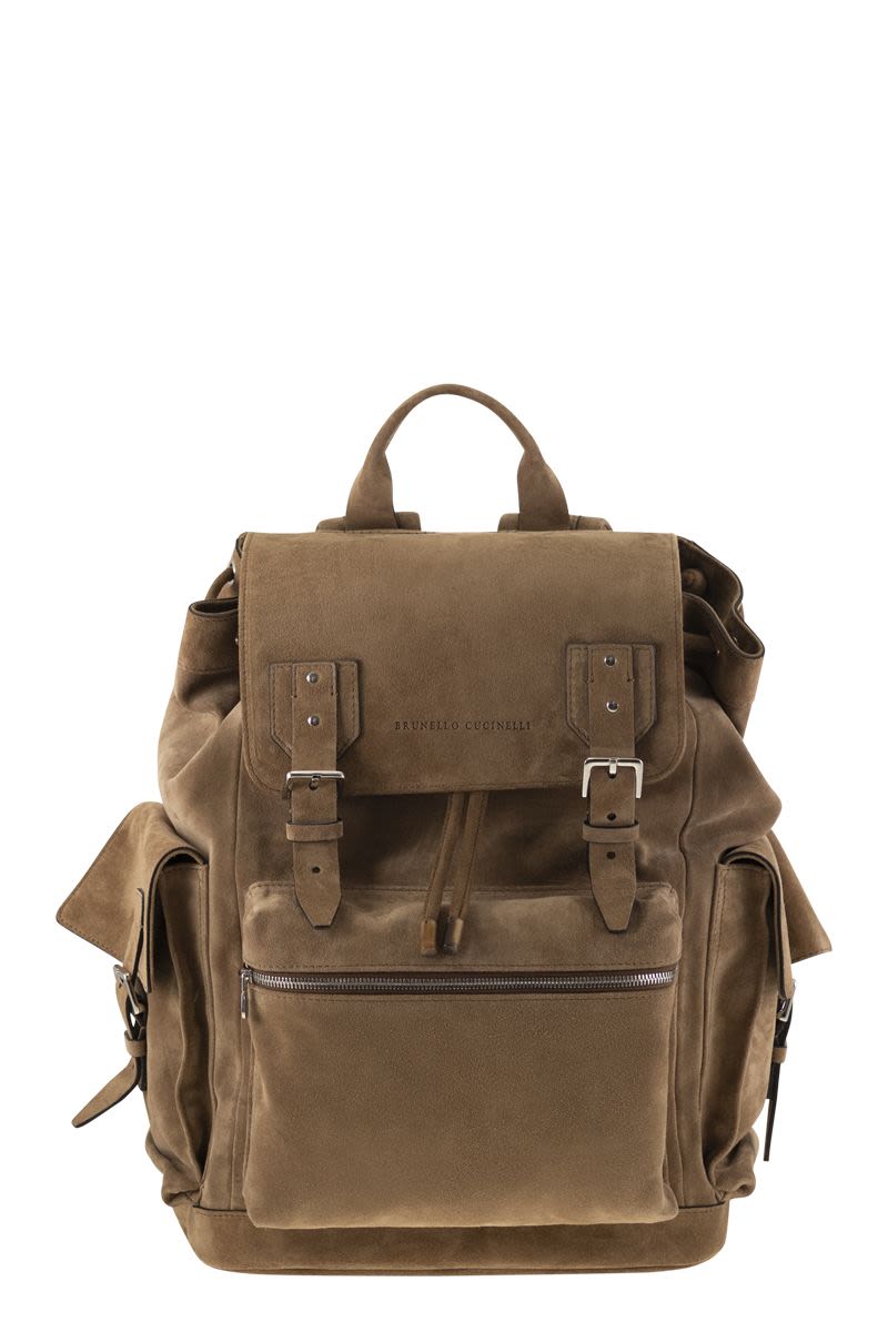 Brunello Cucinelli Men's Suede City Backpack in Beige | MBAEBU356