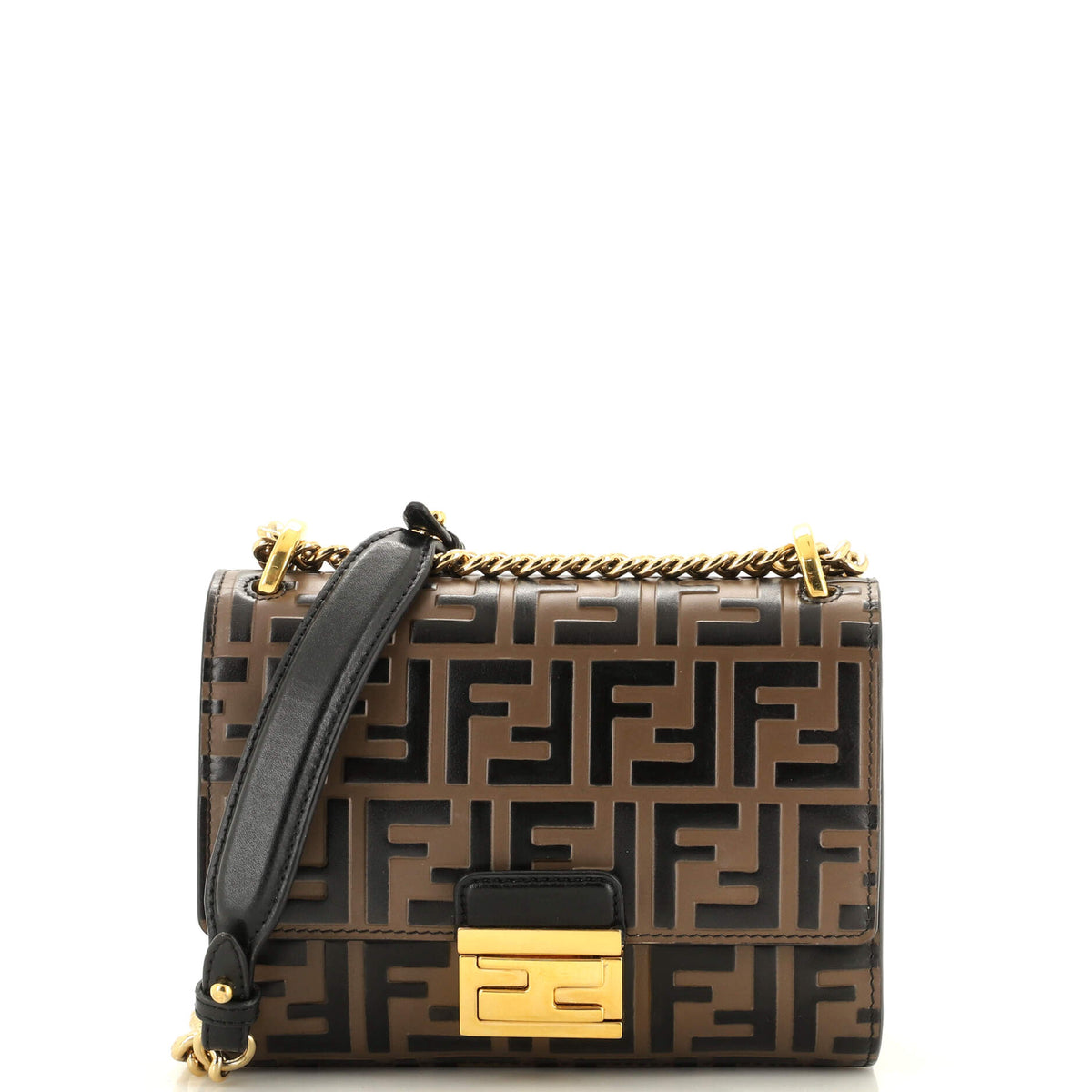 Fendi FENDI Kan U Shoulder Bag Zucca Embossed Leather Small