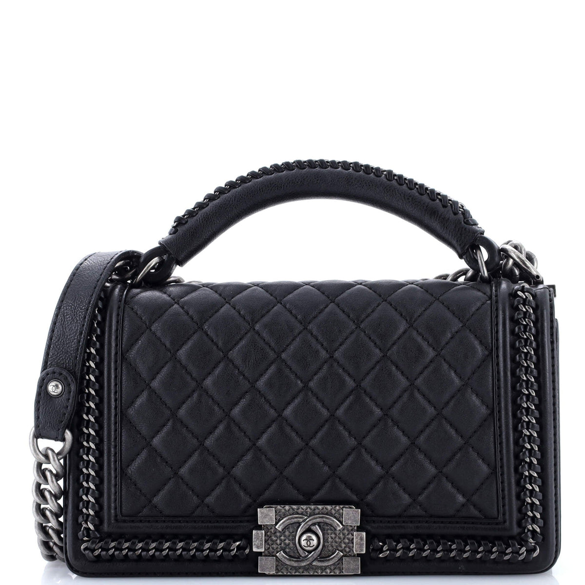 Chanel CHANEL Chain Handle Boy Flap Bag Quilted Calfskin Old Medium