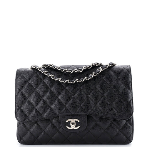 CHANEL Vintage Classic Single Flap Bag Quilted Caviar Jumbo