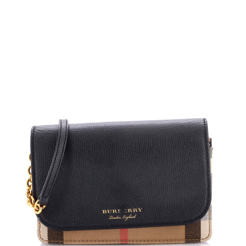 Hampshire Wallet on Chain Leather and House Check Canvas