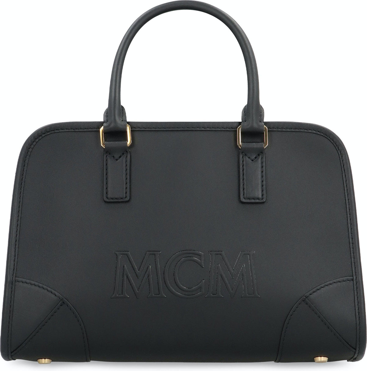 Mcm Women's Aren Boston Leather Handbag in Black | MWBDATA02 Color BK