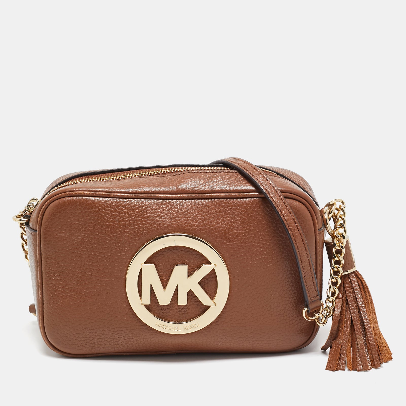 Michael Kors Brown Leather Logo Camera Crossbody Bag