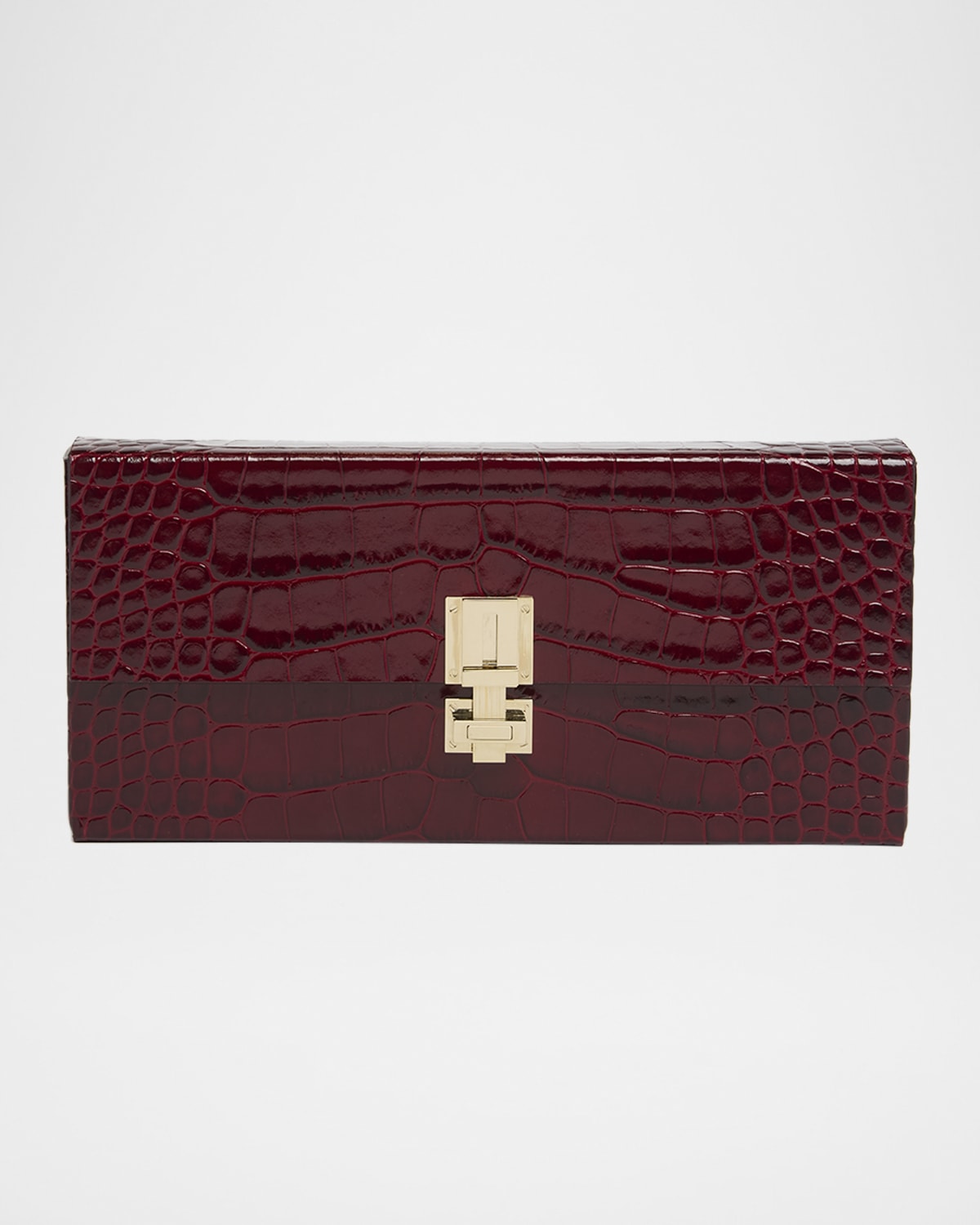 Tom Ford T-Latch Glossed Croc-Effect Leather Clutch Bag