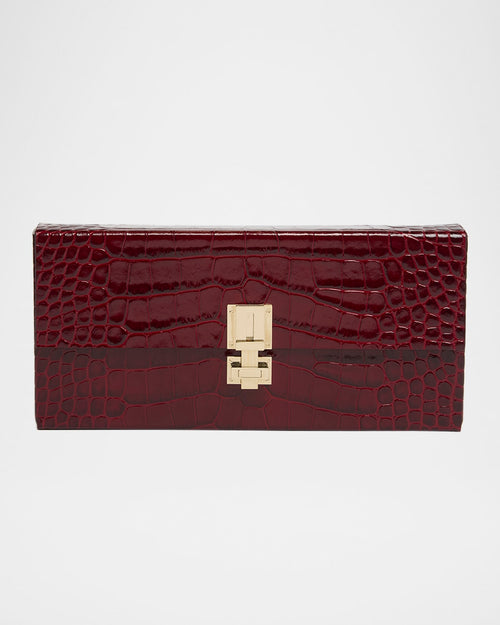 T-Latch Glossed Croc-Effect Leather Clutch Bag