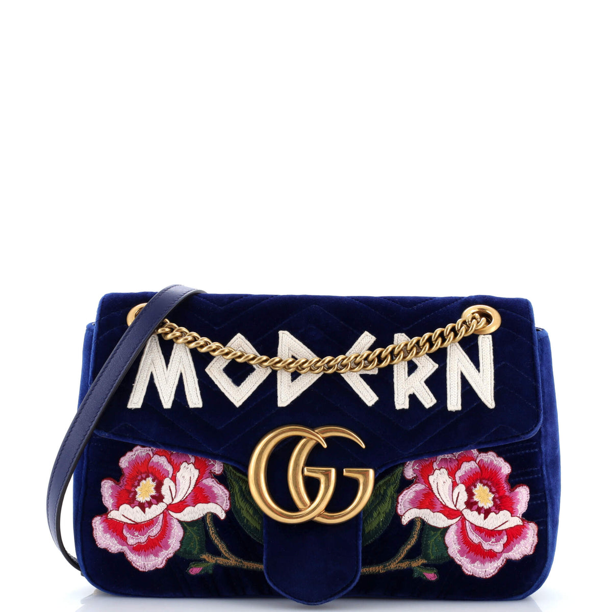 Gucci GUCCI GG Marmont Flap Bag Embroidered Matelasse Velvet Medium