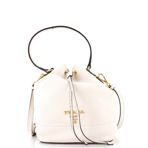 PRADA Dual Strap Top Handle Bucket Bag Vitello Daino Small