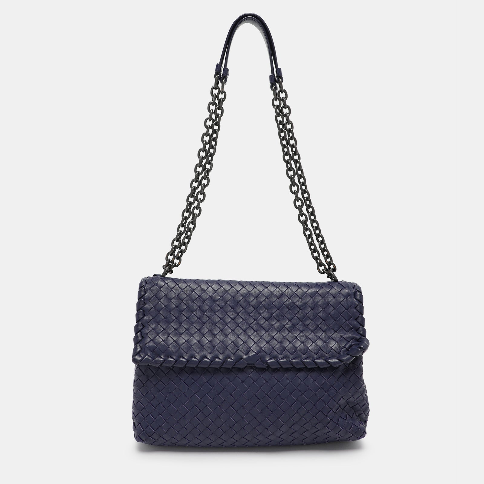 Bottega Veneta Blue Intrecciato Leather Medium Olimpia Shoulder Bag