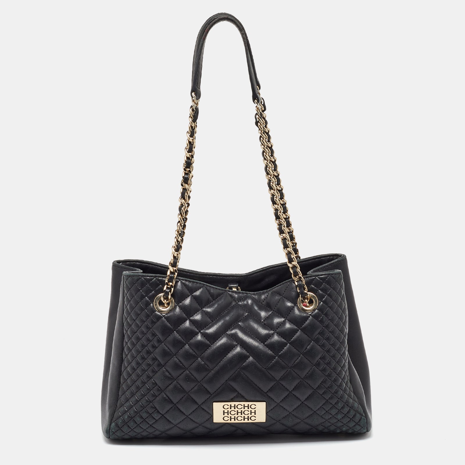 Ch Carolina Herrera Black Quilted Leather Chain Tote