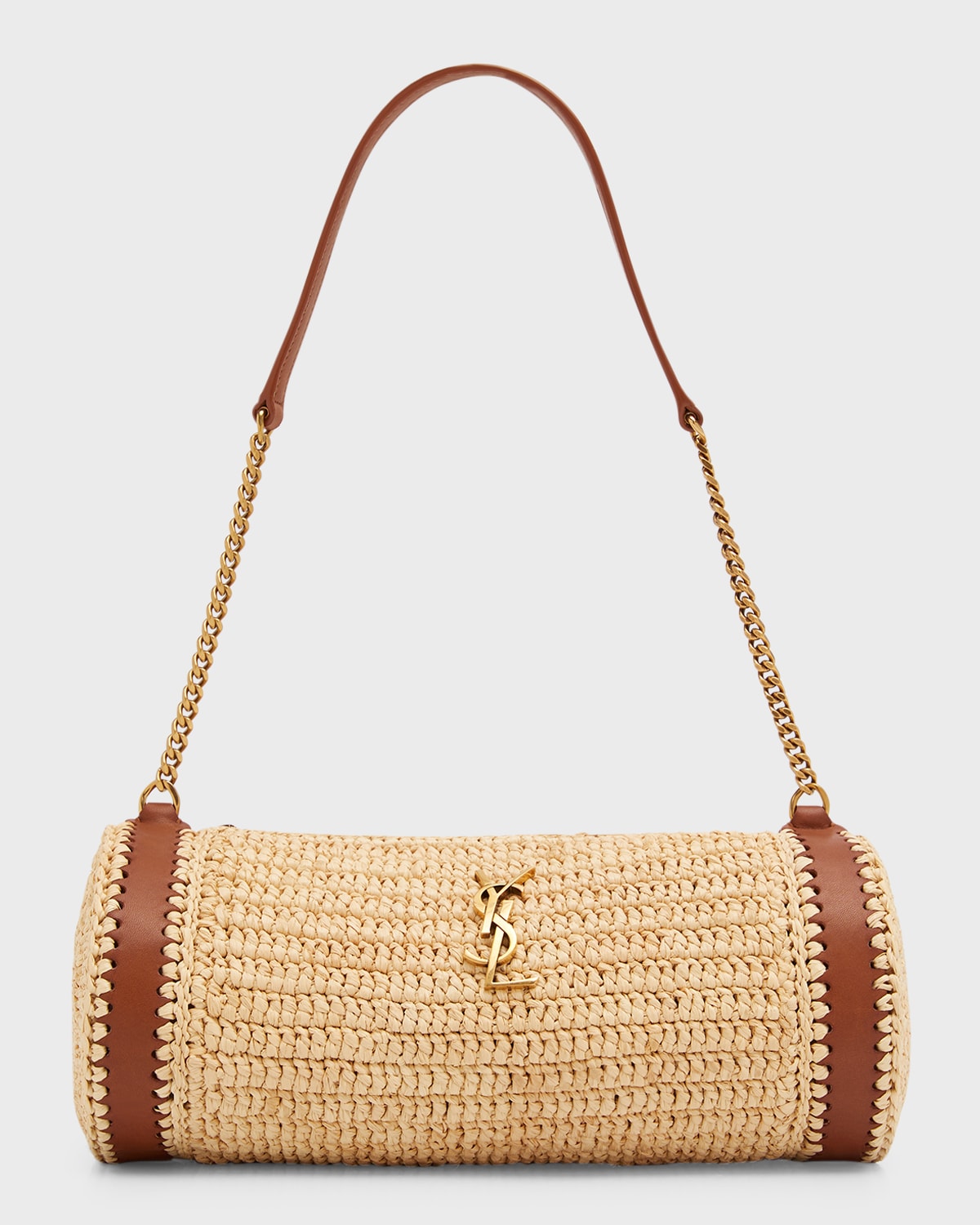 Saint Laurent Cassandre Small YSL Tube Shoulder Bag in Raffia