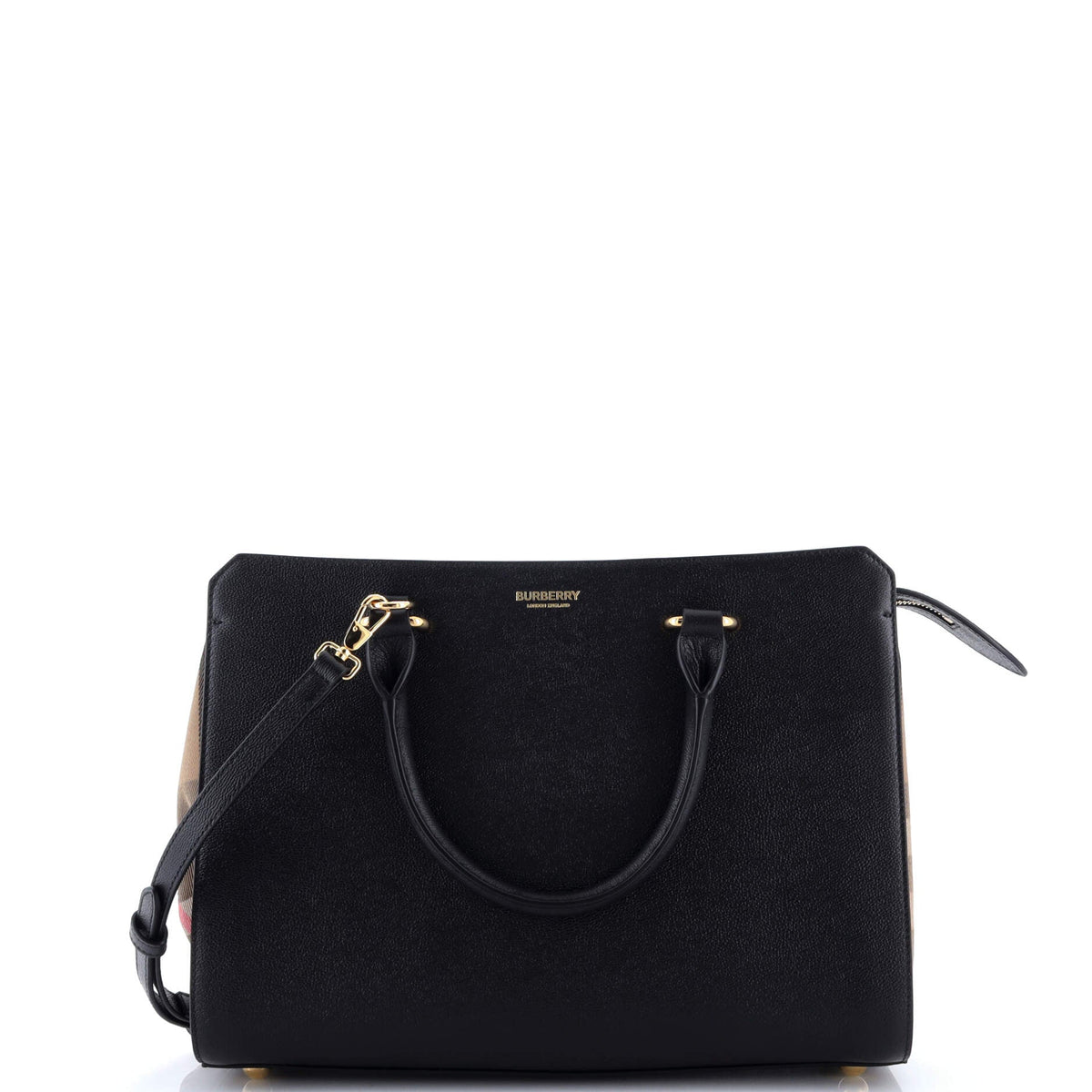 Burberry Banwell Tote Leather and House Check Canvas Small
