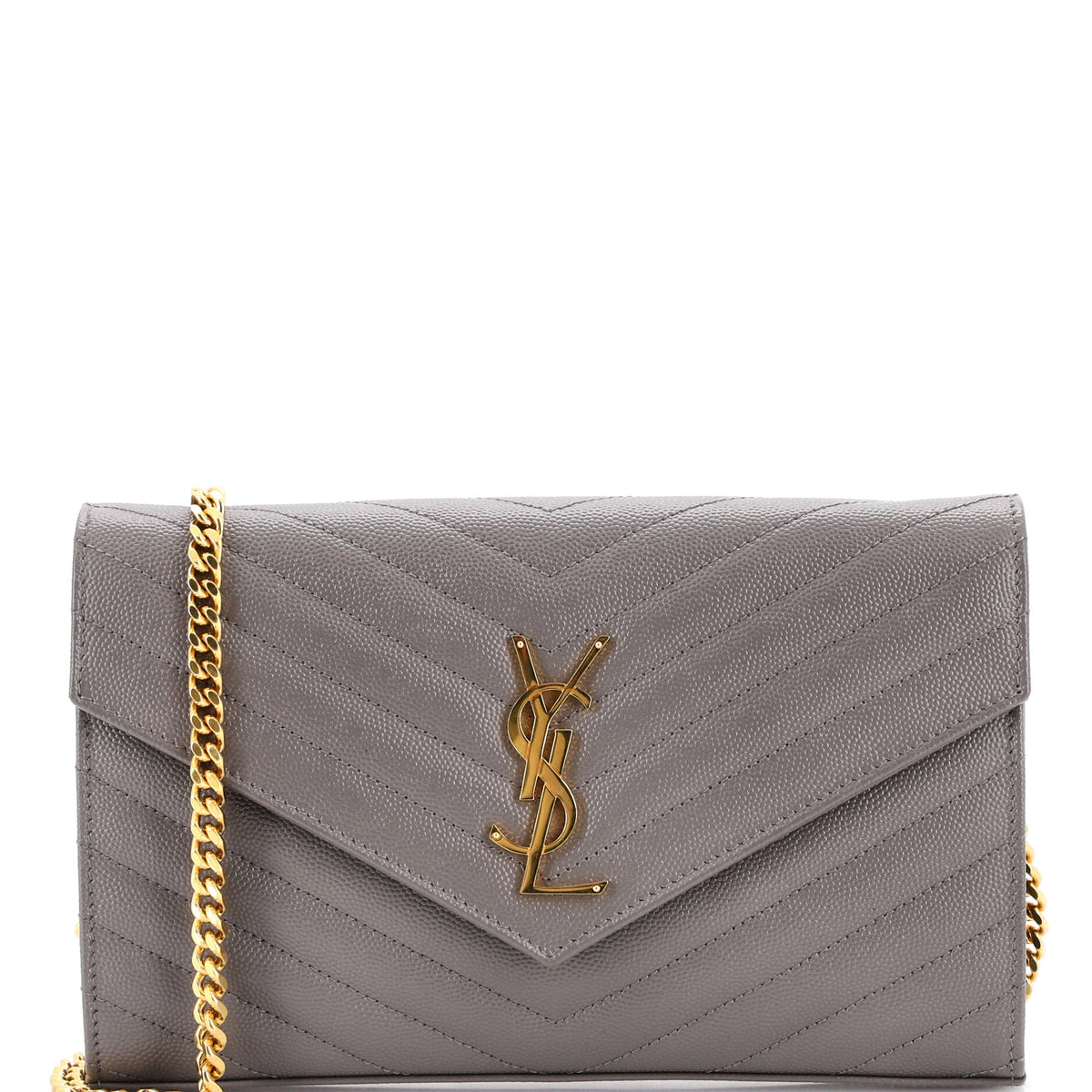 Saint Laurent Classic Monogram Wallet on Chain Matelasse Chevron Leather Medium