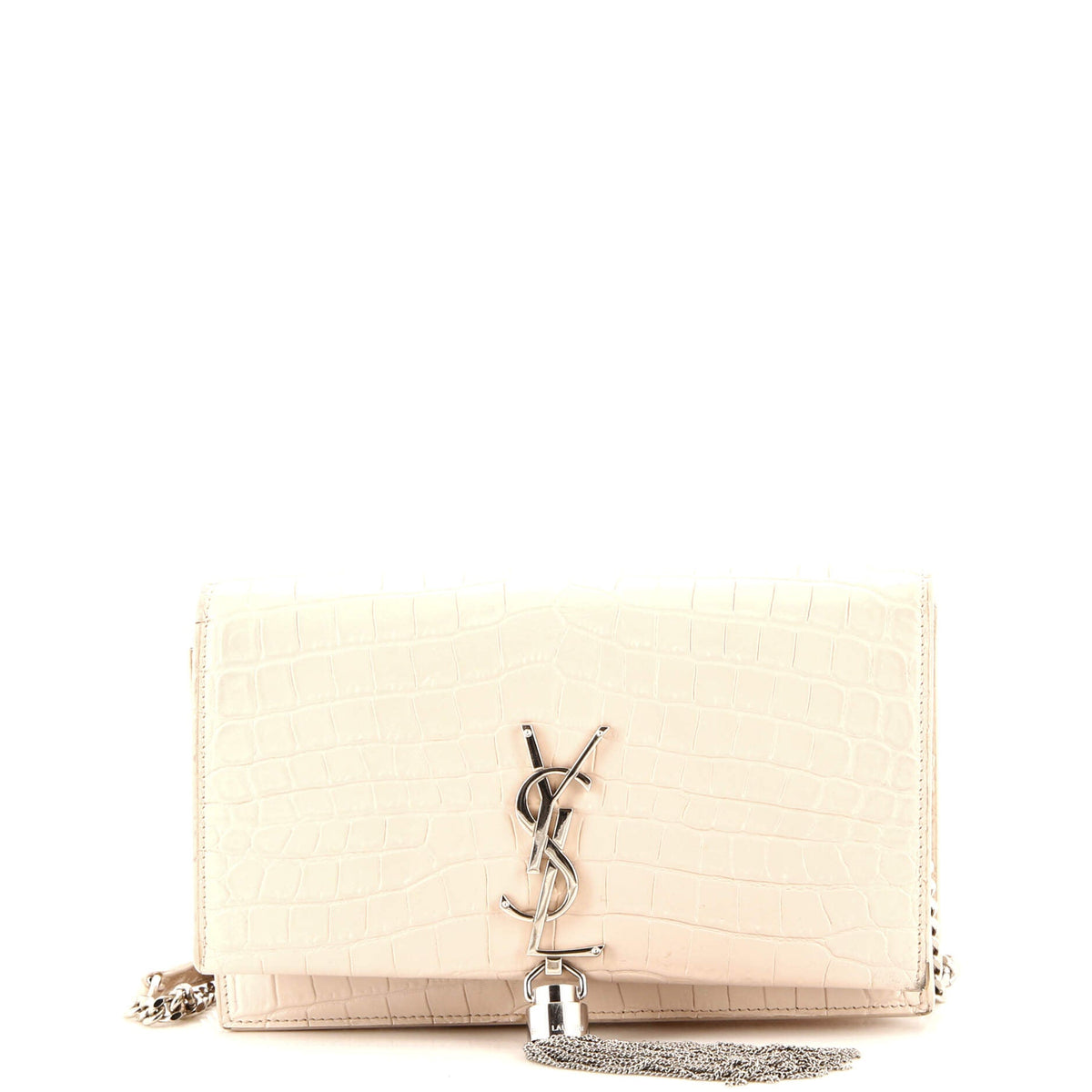 Saint Laurent Classic Monogram Tassel Chain Wallet Crocodile Embossed Leather