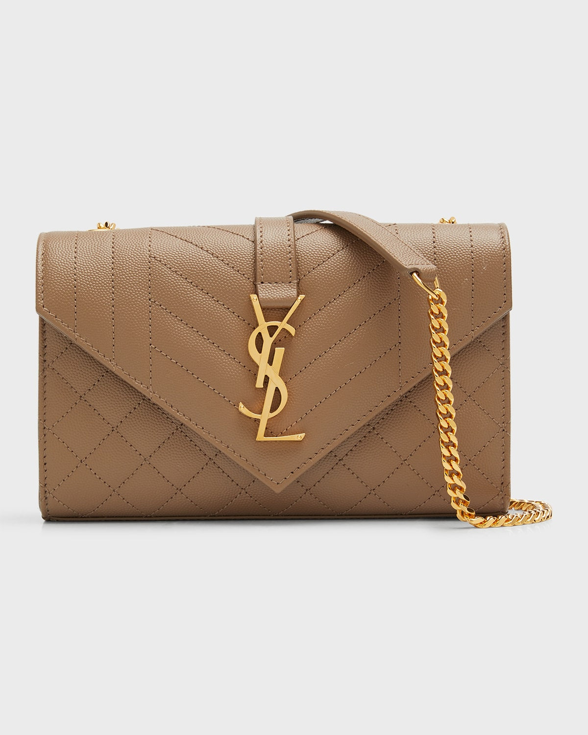 Saint Laurent Envelope Triquilt Small YSL Shoulder Bag in Grained Leather