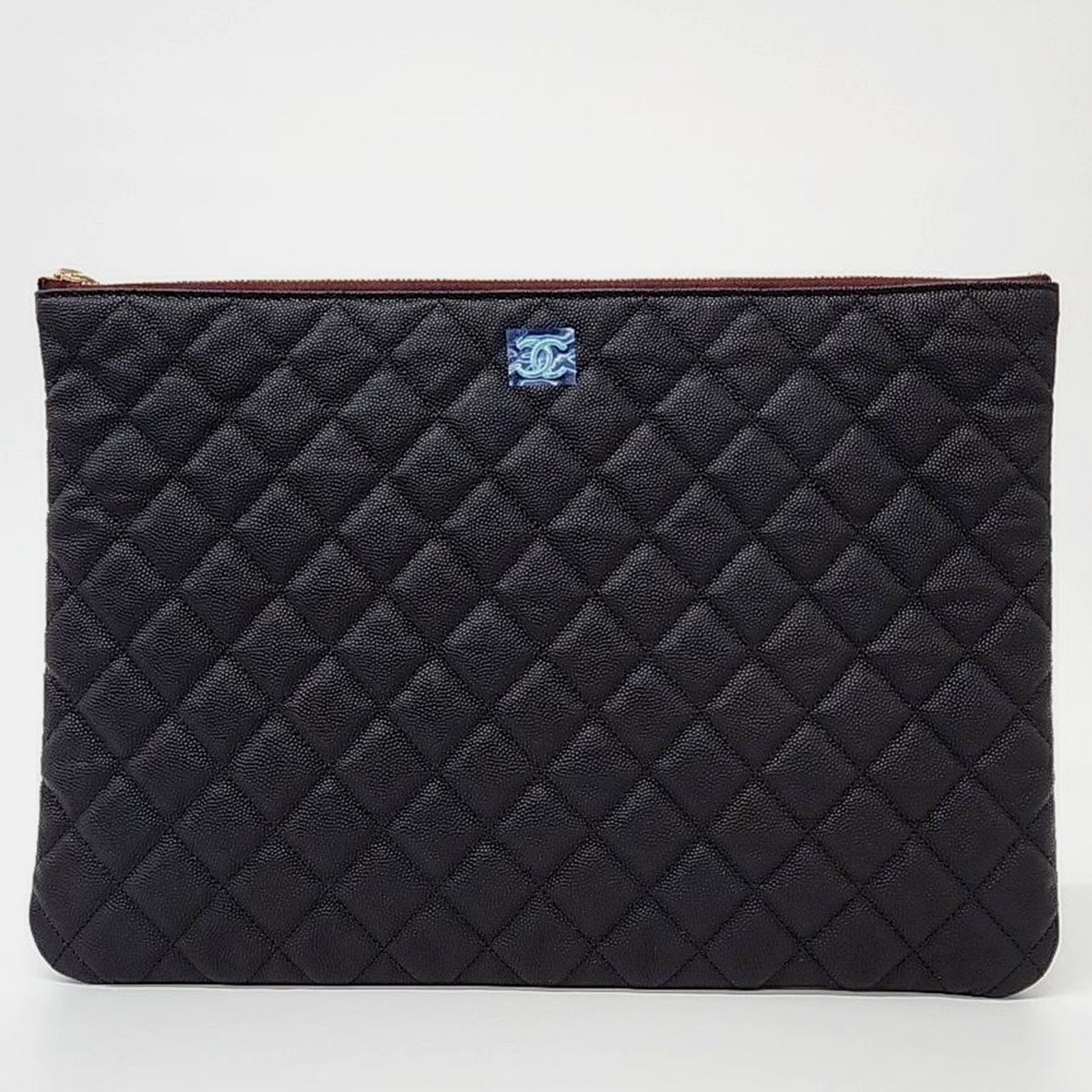 Chanel Black Caviar Leather Large Clutch Bag