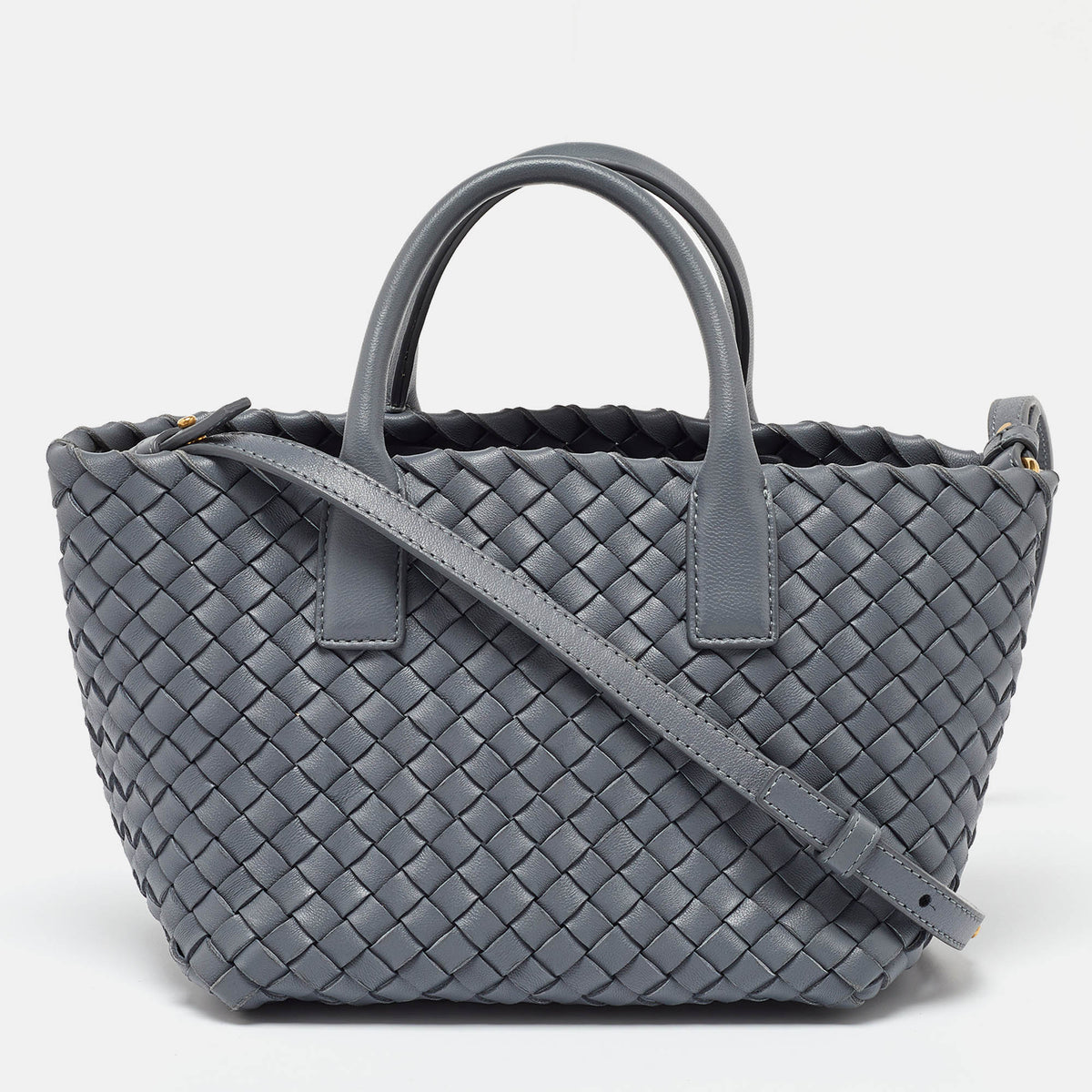 Bottega Veneta Grey Intrecciato Leather Mini Cabat Tote