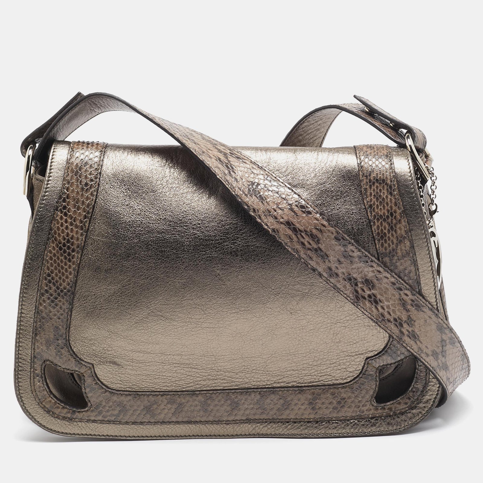 Cartier Metallic Suede and Python Marcello de Saddle Bag