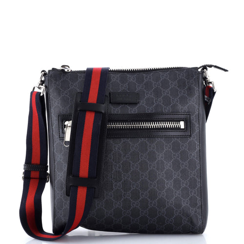 GUCCI Web Strap Front Zip Messenger Bag GG Coated Canvas Medium