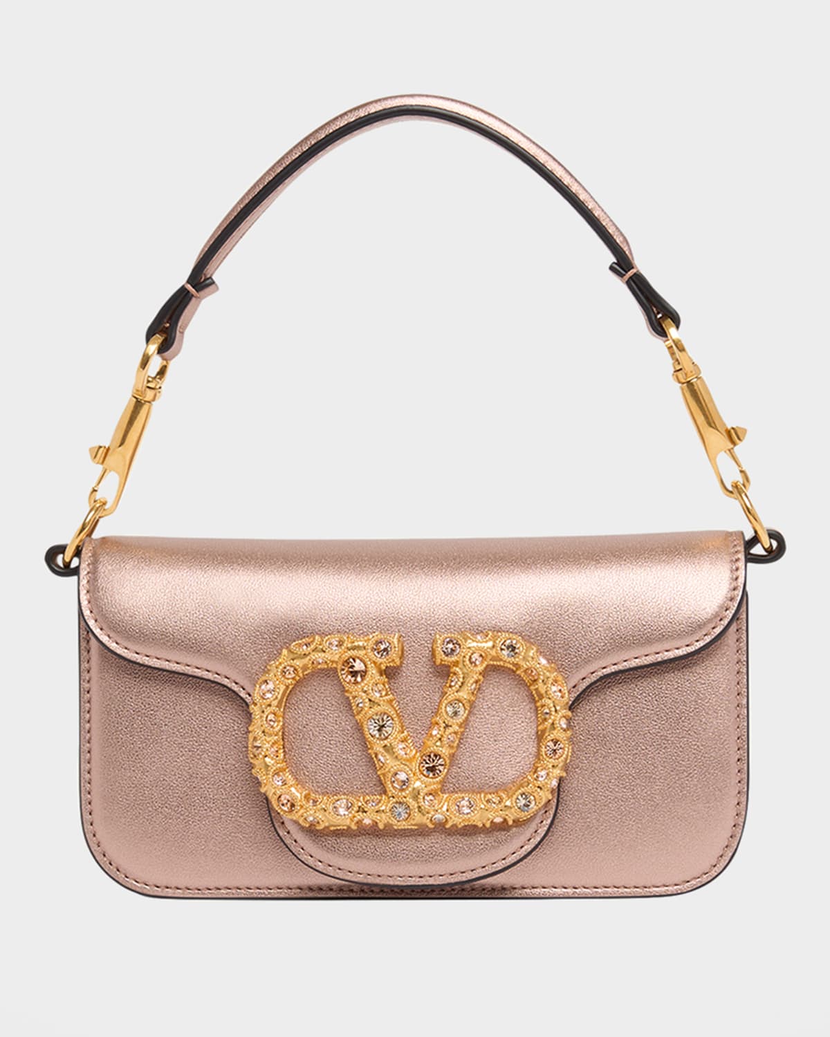 Valentino Small Crystal VLogo Metallic Leather Crossbody Bag
