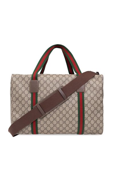 Gucci Men's Web Striped Duffle Bag Xl in Beige | 758664FACK7