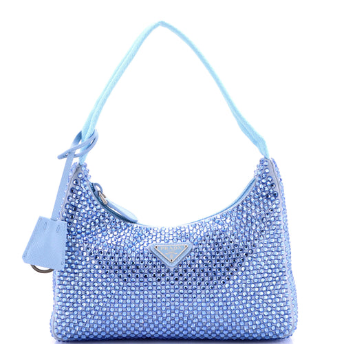 PRADA Re-Edition 2000 Hobo Crystal Embellished Satin Mini