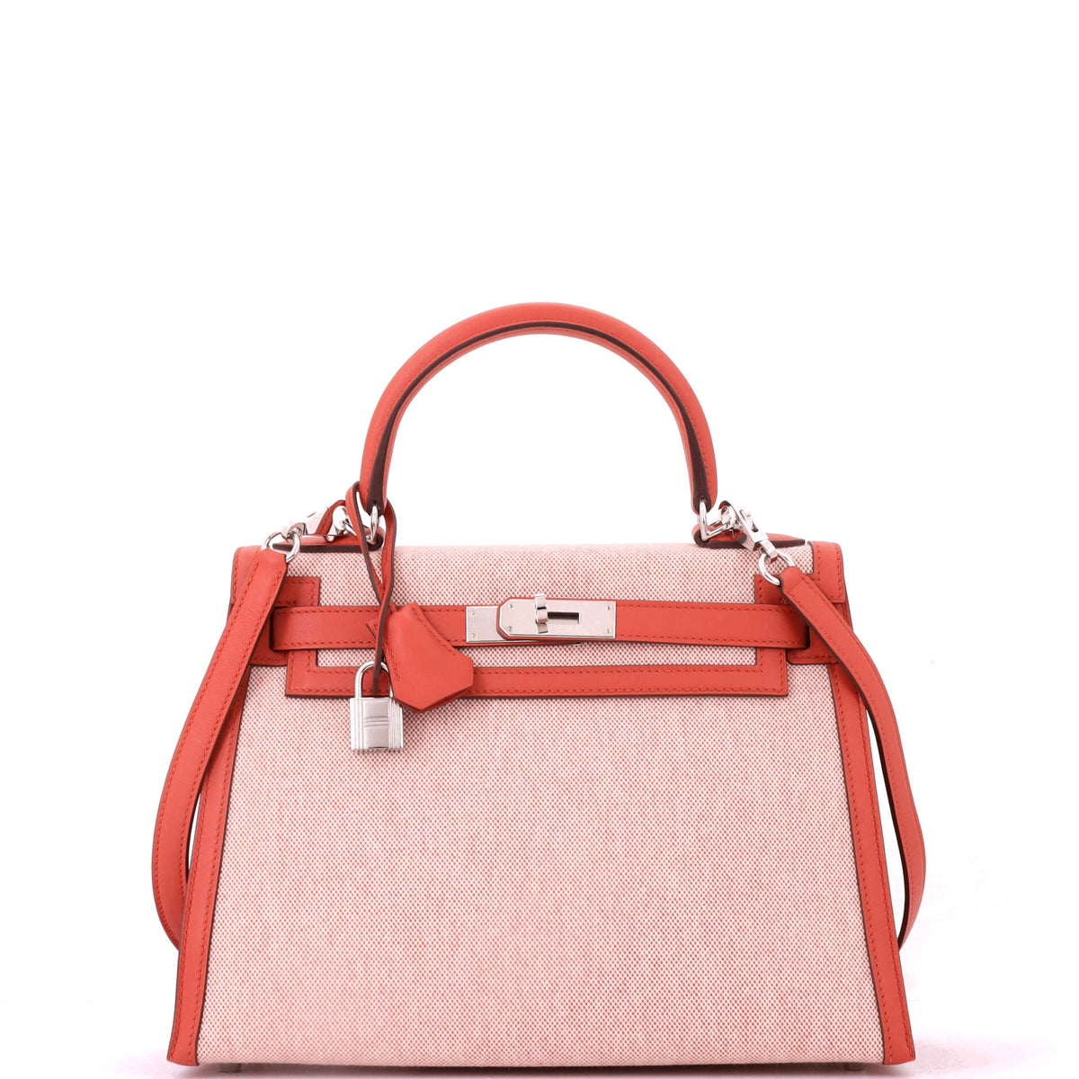 Herm?s Kelly Handbag Toile and Brique Swift with Palladium Hardware 28