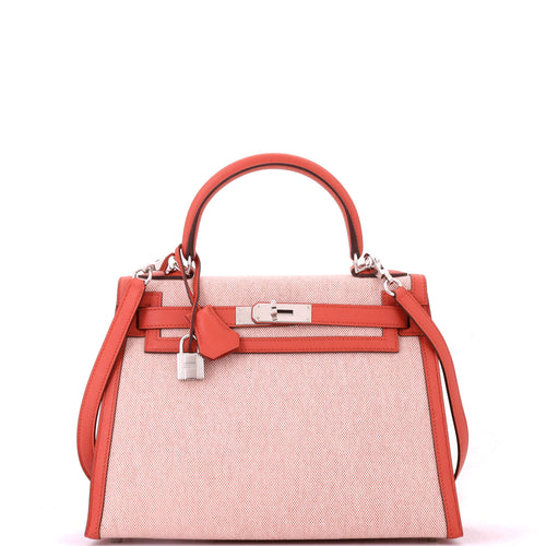 Kelly Handbag Toile and Brique Swift with Palladium Hardware 28