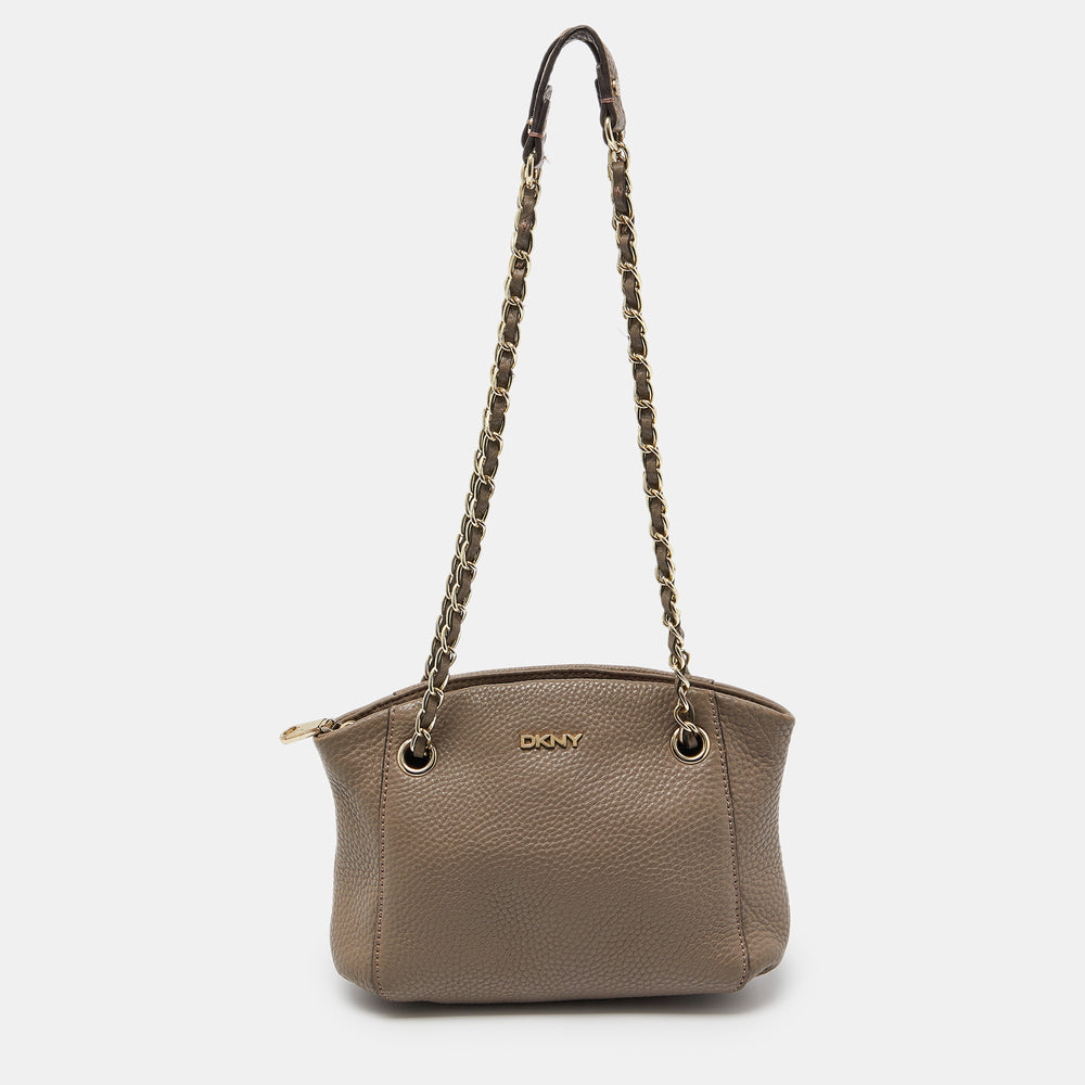 DKNY Beige Leather Chain Shoulder Bag