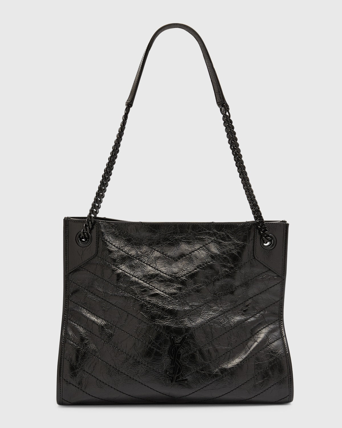 Saint Laurent Niki Medium YSL Shopper Tote Bag in Crinkled Leather