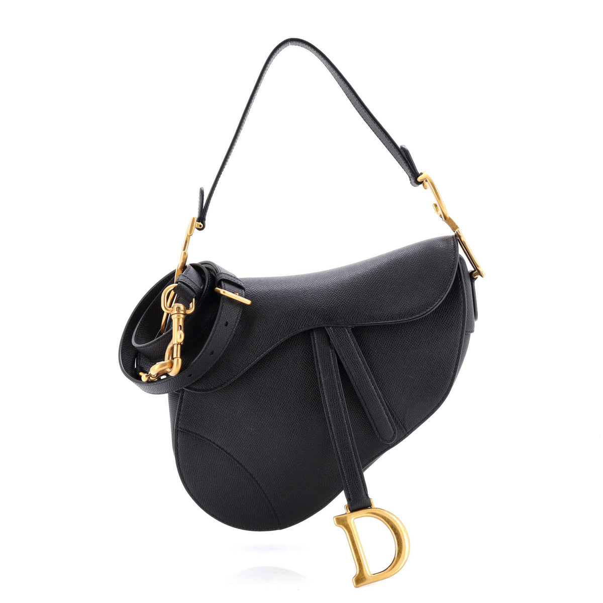 Christian Dior Saddle Handbag with Strap Leather Medium