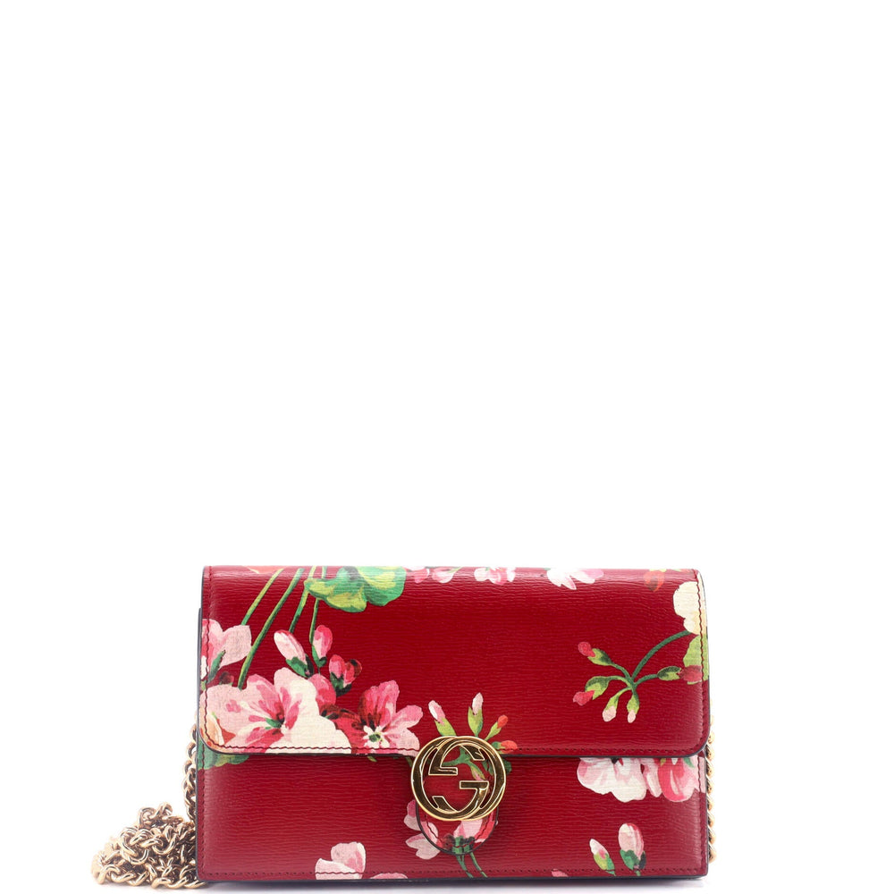 GUCCI Icon Wallet on Chain Blooms Print Leather