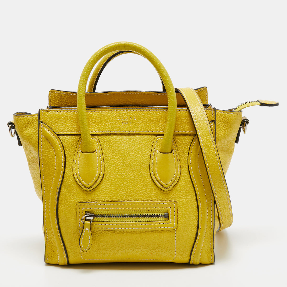Celine C&eacute;line Yellow Leather Nano Luggage Tote