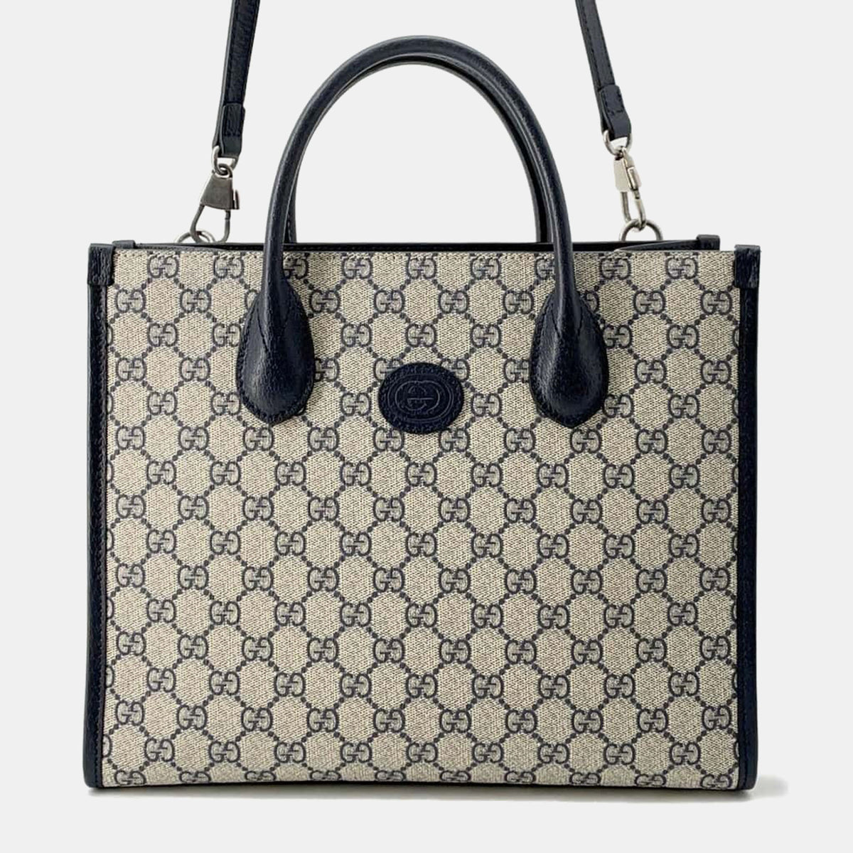 Gucci Beige/Blue Supreme Canvas Interlocking GG Tote Bag Size Small