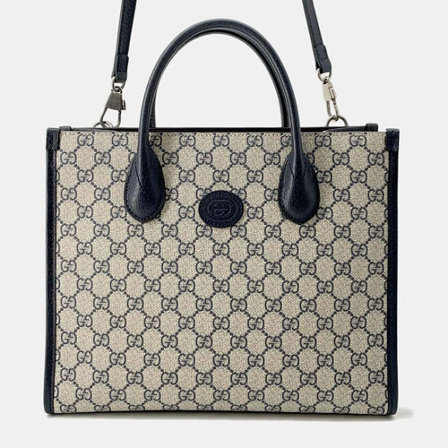 Beige/Blue Supreme Canvas Interlocking GG Tote Bag Size Small