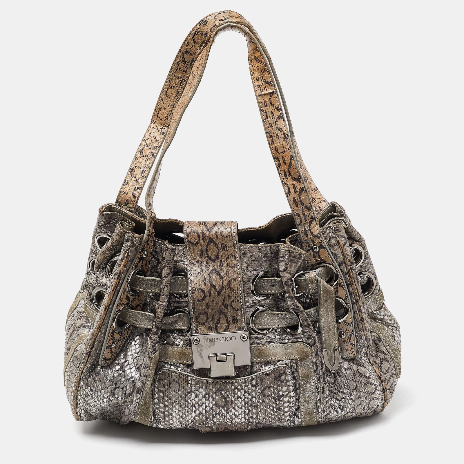 Jimmy Choo Grey Snakeskin Ramona Tote