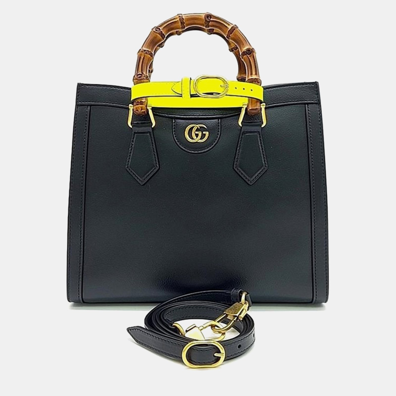 Gucci Petit sac fourre-tout en cuir noir Diana Bamboo