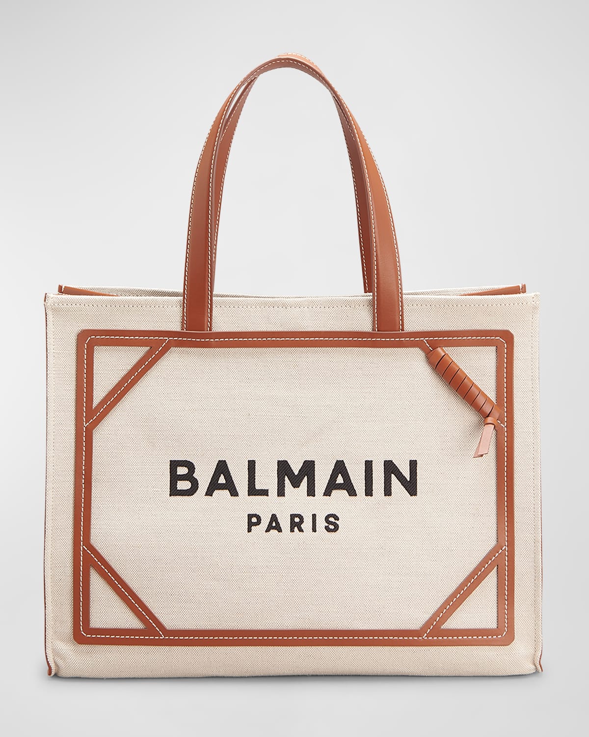 Balmain B Army Medium Shopper Tote Bag in Canvas with Leather Handles